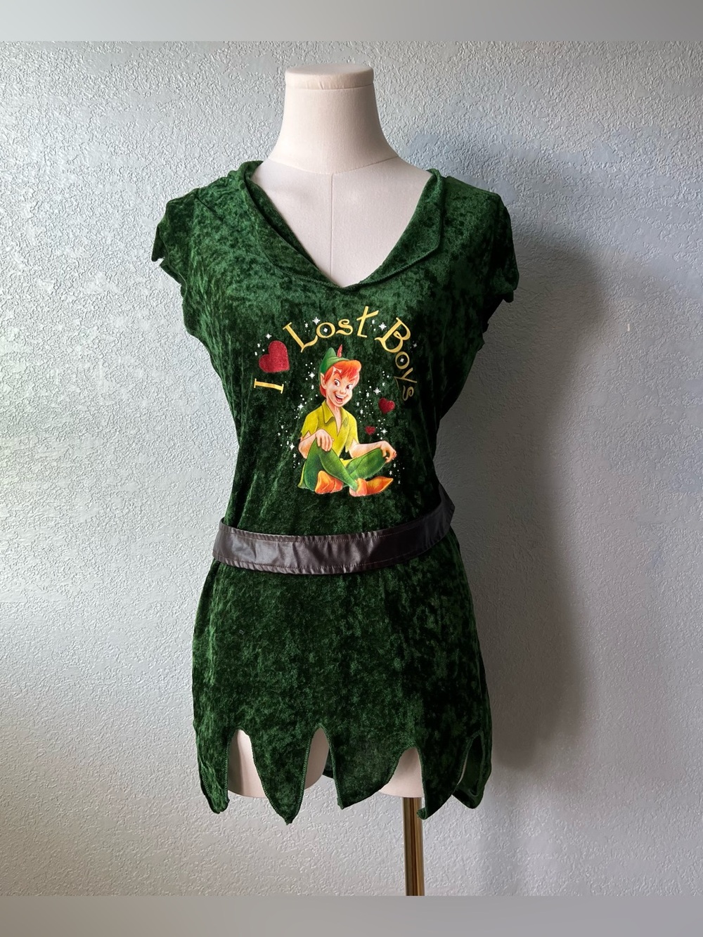 Disney Classics Halloween Peter Pan Lost Boys Green Velvet Costume Dress Adult S